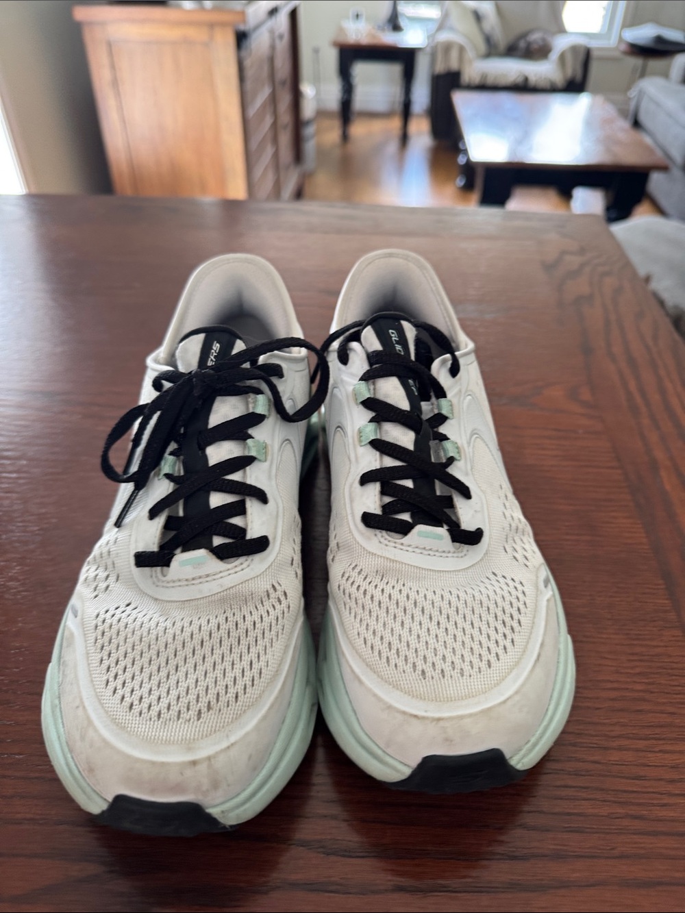 Skechers Slip Ons Women's White and Mint Lace-Up Athletic Sneakers